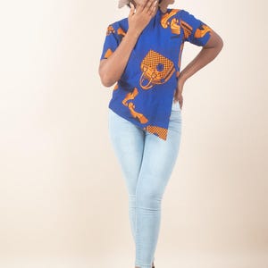 Last Chance - Uk 10/US 6 - THEMA African Print Ankara Crop Top - Blue | African Fashion for Women | African Clothing