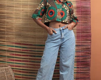 ENAI Afrikanischer Druck Ankara Cropped Shirt | Versandfertig | Handgefertigt in Nigeria | Passende Artikel verfügbar