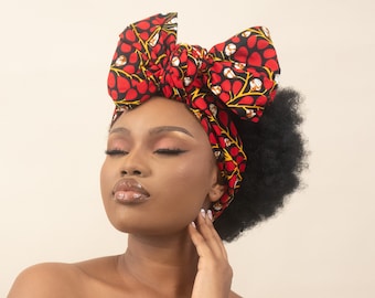 DISEMI African Print Head Wrap | Floral Red Head Wrap | Head Wraps for Women | African Hair Accessories