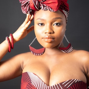 MAHABA African Print Ankara Head Wrap with Matching Earrings / Ankara Button Stud Earrings Also Available / African Jewellery