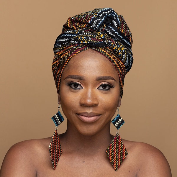 DELE Ankara Head Wrap with Choice of Matching African Earrings | Gift | African Head Wrap | Ankara Drop Earrings | Ankara Stud Earrings