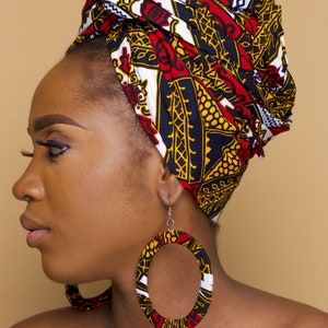 DAYO African Head Wrap with choice of Matching African Fabric Earrings African Gift for Her image 3