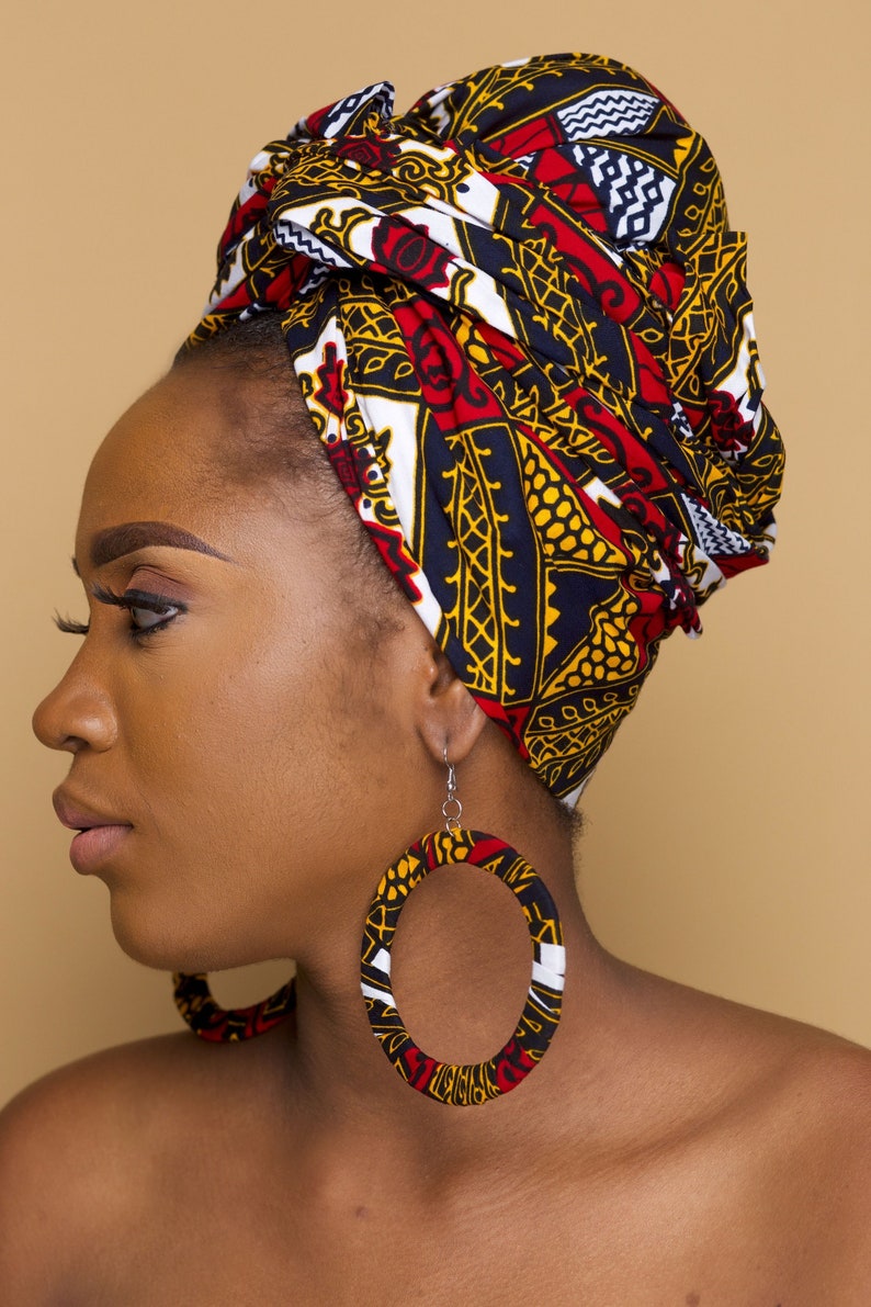 DAYO African Head Wrap with choice of Matching African Fabric Earrings African Gift for Her image 3