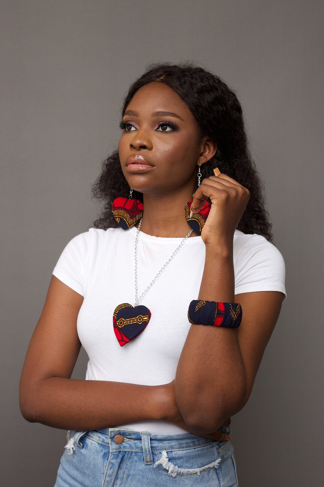 DEMI African Necklace Set African Earrings African Print Bangle demi-african-necklace-set-african-earrings-african-print-bangle