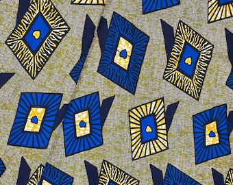 Yellow Blue Ankara African Print Fabric | By the Yard and Half Yard | Designer Fabric | Craft Supplies | African Wax Fabric | Quilt Fabric