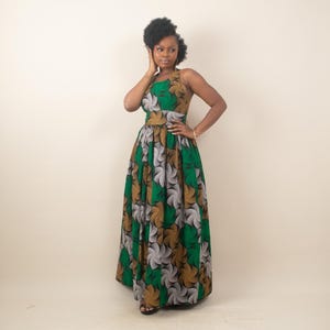 Last Chance - Uk 10/US 6 - QUIESHA African Print Maxi Dress, Green | African Clothing for Women