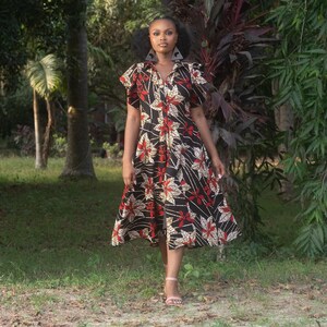 Vestido midi de Ankara con estampado floral africano ZENE / Ropa africana para mujer