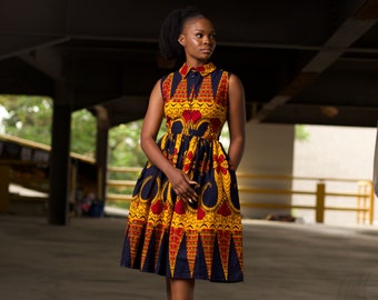 KENNA African Print Midi Dress - Ankara Dress - African Print Shirt Dress - Plus Size Available