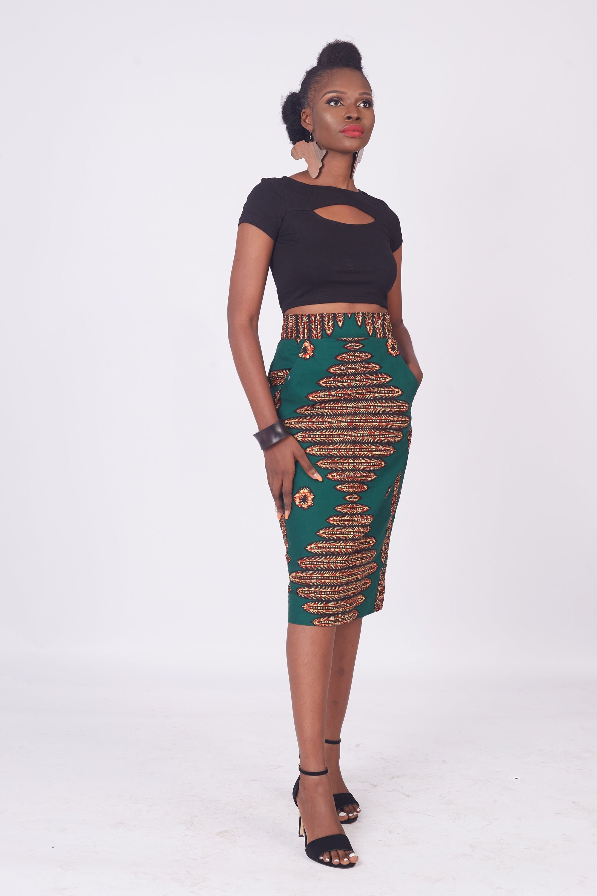 Image of African Pencil Skirt/Ankara For Women Midi High Waist Print - Amina