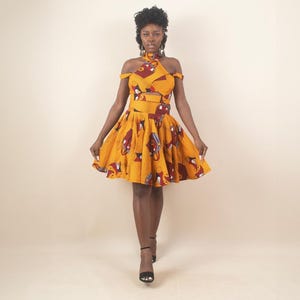 Last Chance - Uk 10/US 6 - ZINA African Print Ankara Crop Top, Yellow | African Clothing for Women