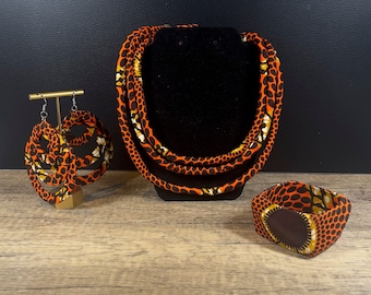 JOLASUN African Print Head Wrap with Choice of Ankara Jewellery: Earrings - Necklace - Bangle | African Accessories