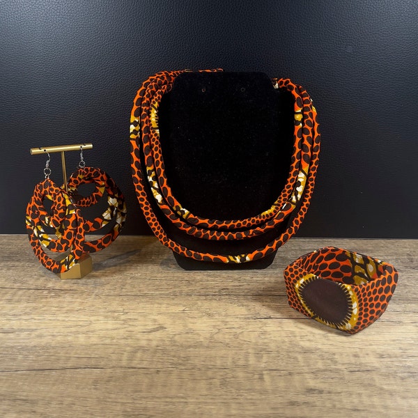 JOLASUN African Print Head Wrap with Choice of Ankara Jewellery: Earrings - Necklace - Bangle | African Accessories