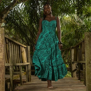 TAJI – Ankara Maxi Dress - African Print Long Dress - Wedding Guest Dress - Matching Mens Shirt Available - Womens African Clothing