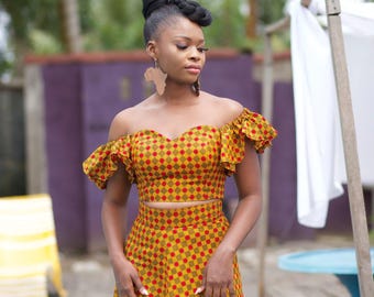 AYANDA Off Shoulder Crop Top | African Print Ankara Top | UK 8 & 12 | Handmade in Nigeria