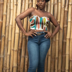 XHOSA African Print Strapless Crop Top - African Tops for Women | African Clothing