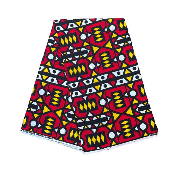 Colourful Tribal Print Ankara Fabric | Red Yellow White Black African Print Wax Cloth | Multicolored Fabric | Crafting & Dressmaking Fabric