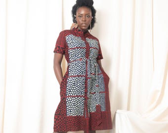 ADELOLA African Print Shirt Dress | Ankara Midi Dress | UK 10 / US 6 | Handmade in Nigeria