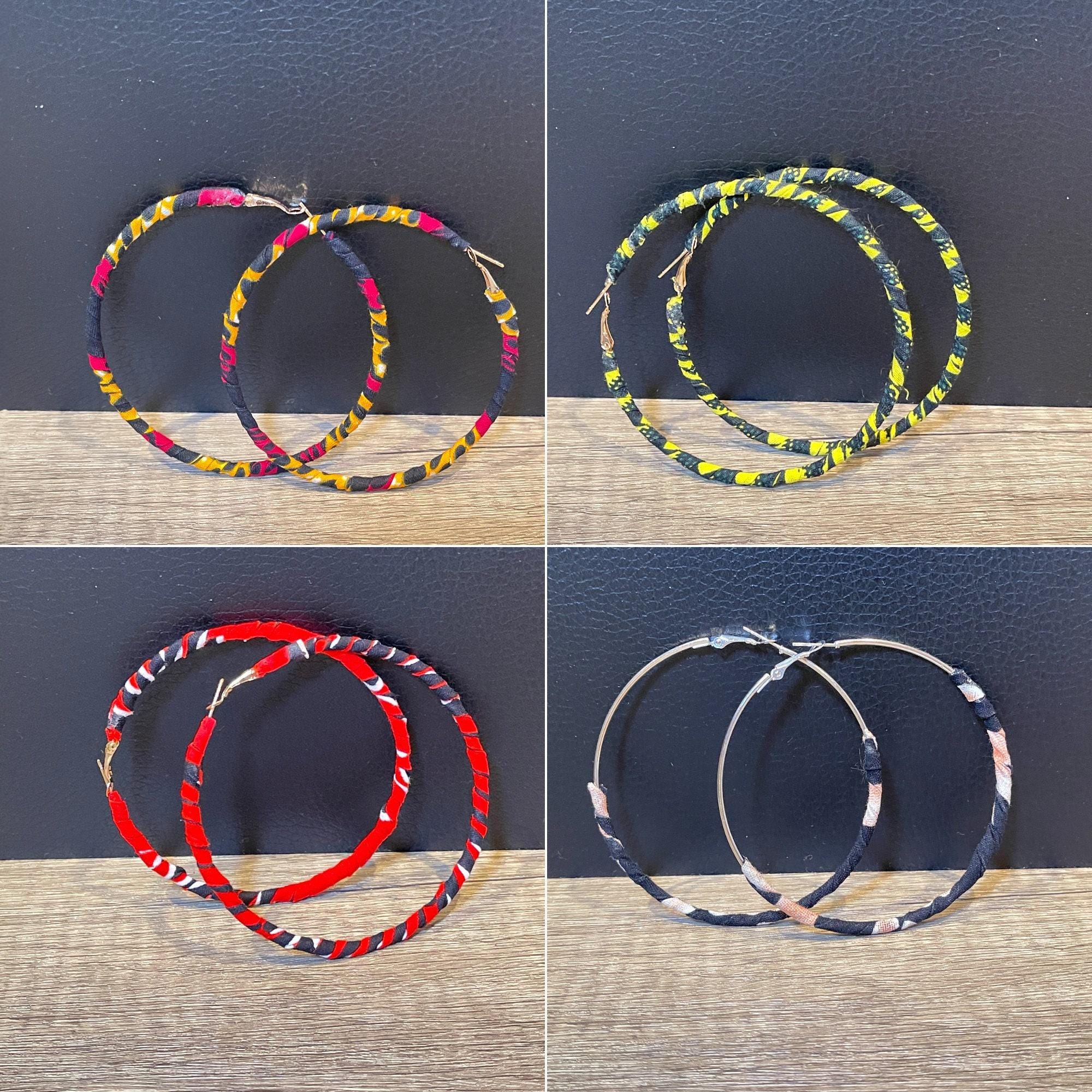 Large African Ankara Print Hoop Earrings | Large Hoops | African Jewelry | African Accessories | Colored Earrings