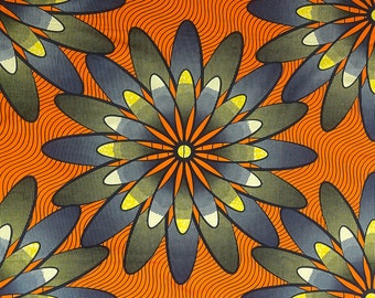 Orange Floral African Print Fabric | By the Yard and Half Yard | Colourful Fabric | Flower Print | Block Print Fabric | Moda Fabrics
