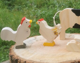 Jouet en bois pour enfant/poule et coq