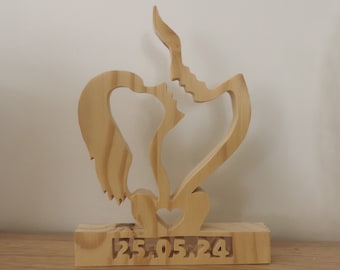 Décoration statuette bois couple/cadeau de mariage/amour