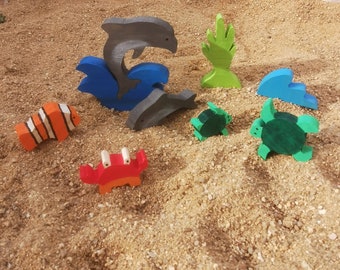 Jouets pour enfants en bois/monde de la mer/poisson/dauphin/tortue/crabe