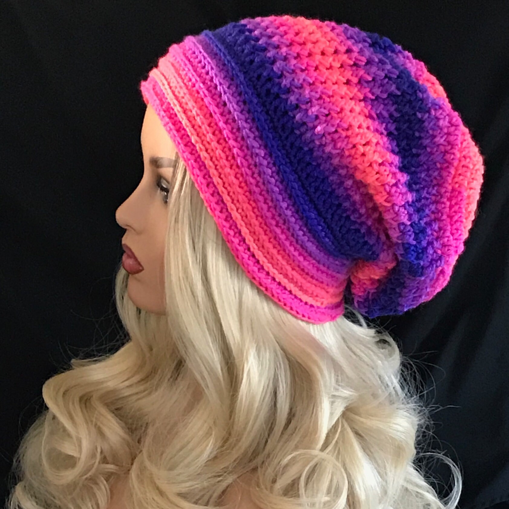 Crochet Slouch beanie ~ Neon Multi Color ~ ***Ready to Ship***