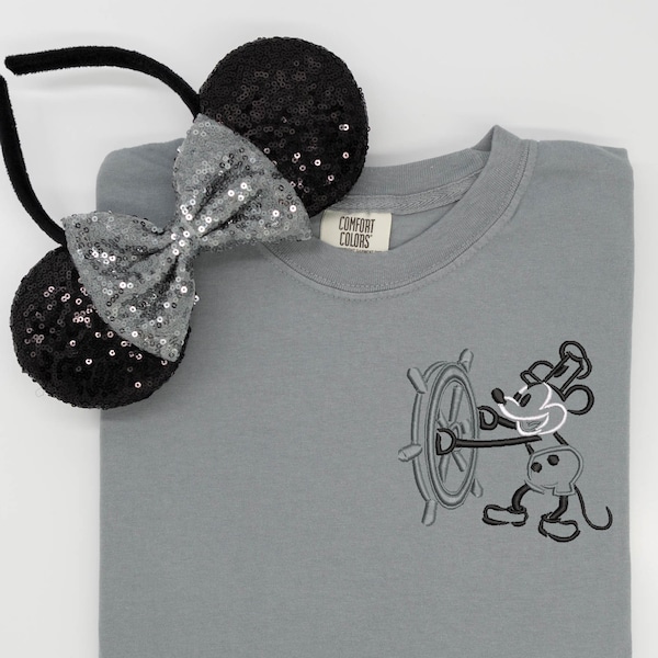 Steamboat Mickey embroidered Tshirt, Steamboat Willie shirt, Mickey t-shirt, Mouse Shirt, Mickey tshirt, Disney tshirt, Women's Disney shirt