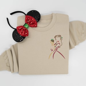 Disney Belle Christmas Dress embroidered Crewneck, Beauty and the Beast Hoodie, Disney Christmas T-shirt, Women's embroidered sweatshirt