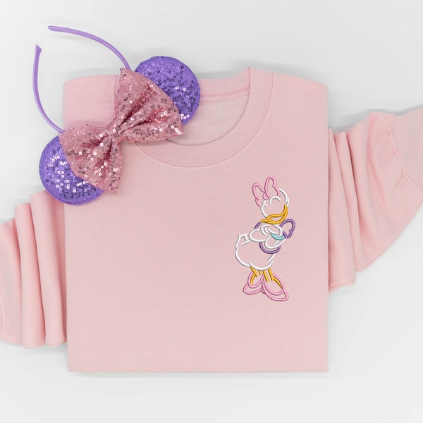 Daisy Embroidered Crewneck, Disney embroidered tshirt, Daisy Duck Sweatshirt, Disney Sweatshirt, Disney Crew, Disney Crewneck