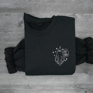Hey Boo Ghost embroidered Crewneck, Halloween Boo Sweatshirt, Ghost embroidered shirt, Comfort Colors, Spooky Crewneck Sweatshirt