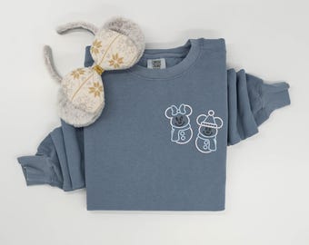 Mickey and Minnie Snowman Embroidered Christmas Crewneck