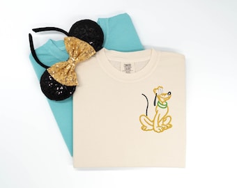 Pluto Embroidered TShirt, Disney embroidered sweatshirt, Disney Dog Mom Sweatshirt, Disney Crew, Disney Crewneck