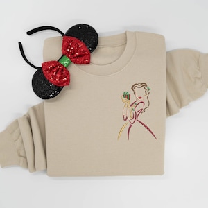 Disney Belle Christmas Dress embroidered Crewneck, Beauty and the Beast Hoodie, Disney Christmas T-shirt, Women&#39;s embroidered sweatshirt