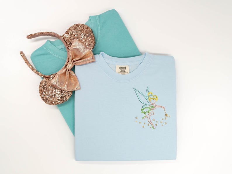 Embroidered Tinkerbell T-Shirt, Neverland Fairy Peter Pan Top image 1