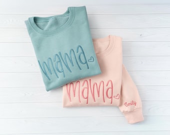 Mama Embroidered Crewneck Sweatshirt, Mother's Day Gift Embroidered pull over sweatshirt, Custom Mama Sweatshirt