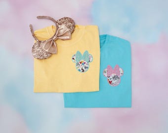 Disney Dooney applique Vacation Shirt, Dooney Minnie Head Appliqué with Glitter Bow, Disney Dooney Sweatshirt