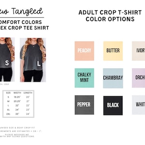 The image is a collage of various images featuring different color options for an adult crop-style t-shirt.