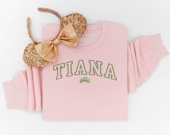 Sudadera de cuello redondo con bordado de Tiana, Sudadera de cuello redondo de La Princesa y el Sapo, Sudadera Disney, Sudadera Disney, Sudadera de cuello redondo Disney