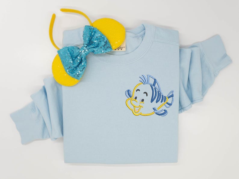 Flounder embroidered Crewneck, Flounder embroidered sweatshirt, Little Mermaid t-shirt, Disney shirt, Disney Princess shirt, Disney Tank Top imagem 1