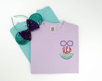 Ariel Monogram embroidered Tshirt, Little Mermaid Monogram embroidered shirt, Monogram t-shirt, Disney Princess tshirt, Disney Tanktop