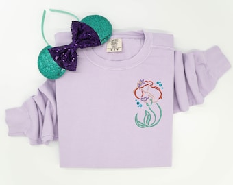 Ariel embroidered Crewneck, The Little Mermaid embroidered sweatshirt, Ariel t-shirt, Disney Princess sweatshirt, Disney Ariel Tank Top