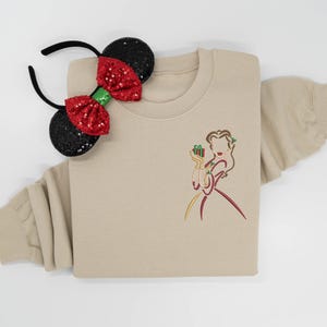 Disney Belle Christmas Dress embroidered Crewneck, Beauty and the Beast Hoodie, Disney Christmas T-shirt, Women&#39;s embroidered sweatshirt