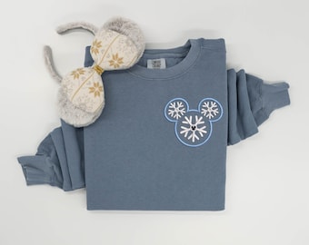 Mickey Snowflake Embroidered Christmas Crewneck Sweatshirt