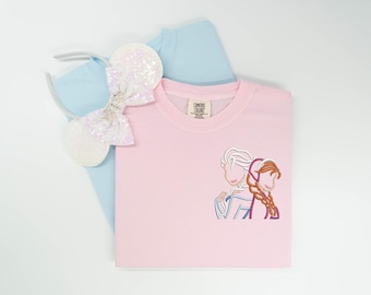 Frozen Anna Elsa Embroidered Comfort Colors T-Shirt