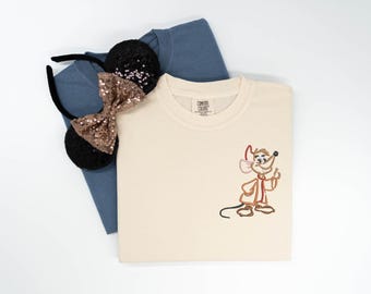 Jaq Cinderella Mouse Embroidered Crewneck Sweatshirt | Jaq Sweater | Jaq Sweatshirt | Jaq Shirt | Cinderella Shirt | Comfort Colors T-Shirt