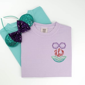 Ariel Monogram embroidered Tshirt, Little Mermaid Monogram embroidered shirt, Monogram t-shirt, Disney Princess tshirt, Disney Tanktop image 1