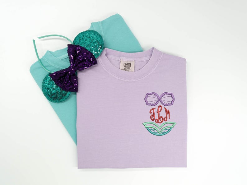 Ariel Monogram embroidered Tshirt, Little Mermaid Monogram embroidered shirt, Monogram t-shirt, Disney Princess tshirt, Disney Tanktop image 1