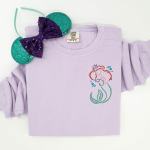 Ariel embroidered Crewneck, The Little Mermaid embroidered sweatshirt, Ariel t-shirt, Disney Princess sweatshirt, Disney Ariel Tank Top
