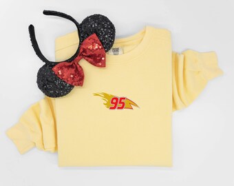 Disney Pixar Cars Lightning McQueen 95 embroidered T-shirt, Disneyland Cars shirt, Cars Crewneck, Disney Pixar sweatshirt, Disney Tanktop